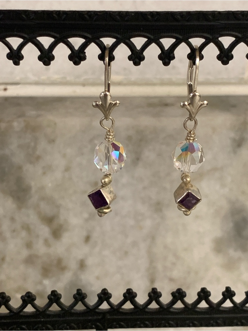 .925 Sterling Silver Earrings with Swarovski Crystal and Amethyst Stone